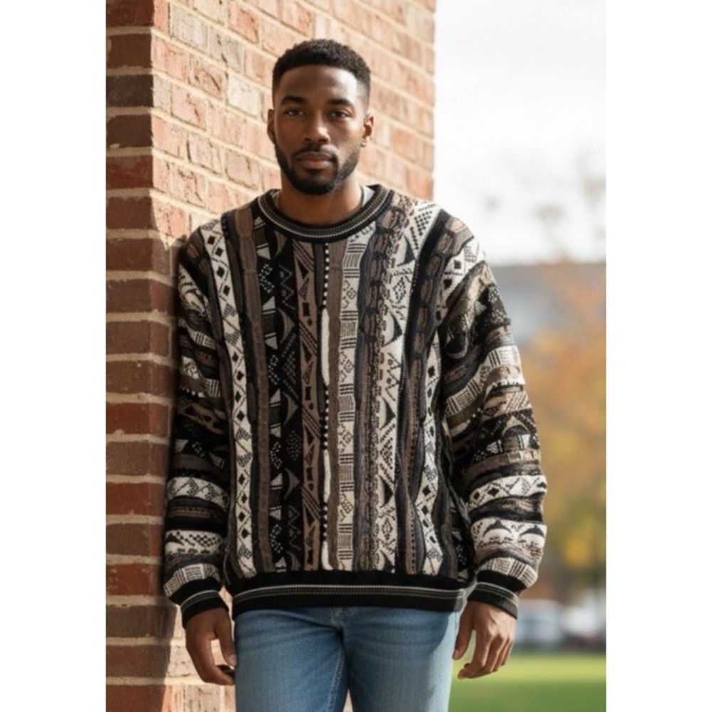 Vintage Cotton Traders Coogi Style 3D Knit Sweater XXL 2XL Rare 80s 90s Texture